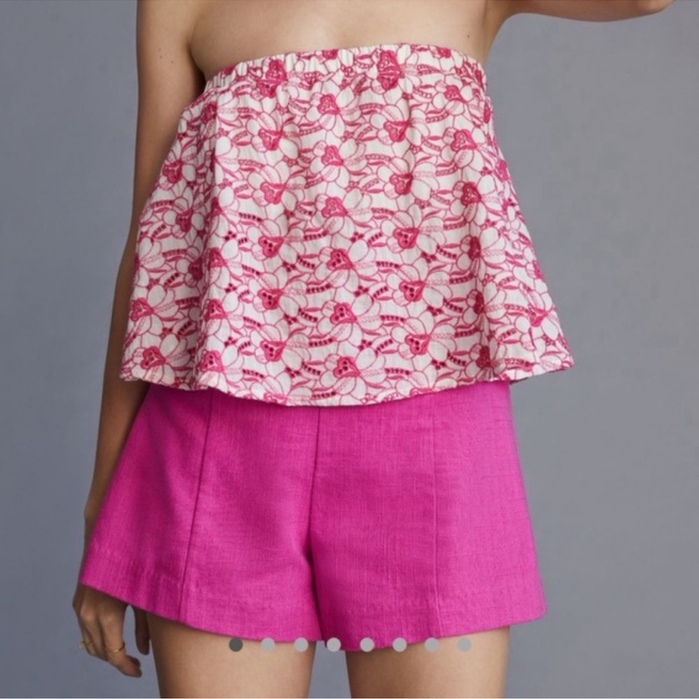 NWOT Anthropologie Porridge Pink Floral Embroidered Strapless Bandeau Top Small